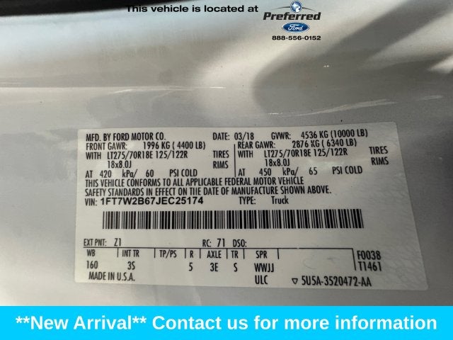 2018 Ford F-250SD XLT 6.2 Liter V8 Crew Cab 4WD