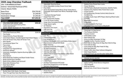 2020 Jeep Cherokee Trailhawk 3.2 Liter V6 4WD