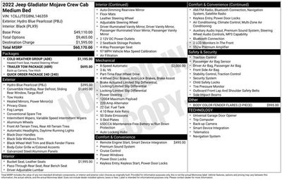 2022 Jeep Gladiator Mojave 3.6 Liter V6 Crew Cab Automatic 4WD