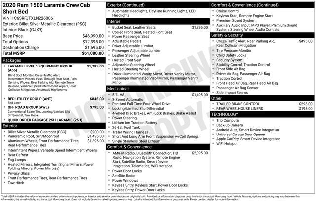 2020 RAM 1500 Laramie Crew Cab 4x4 5'7' Box