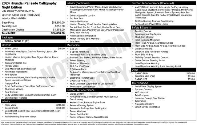 2024 Hyundai Palisade Calligraphy Night Edition 3.8 Liter V6 AWD 3rd Row Seating