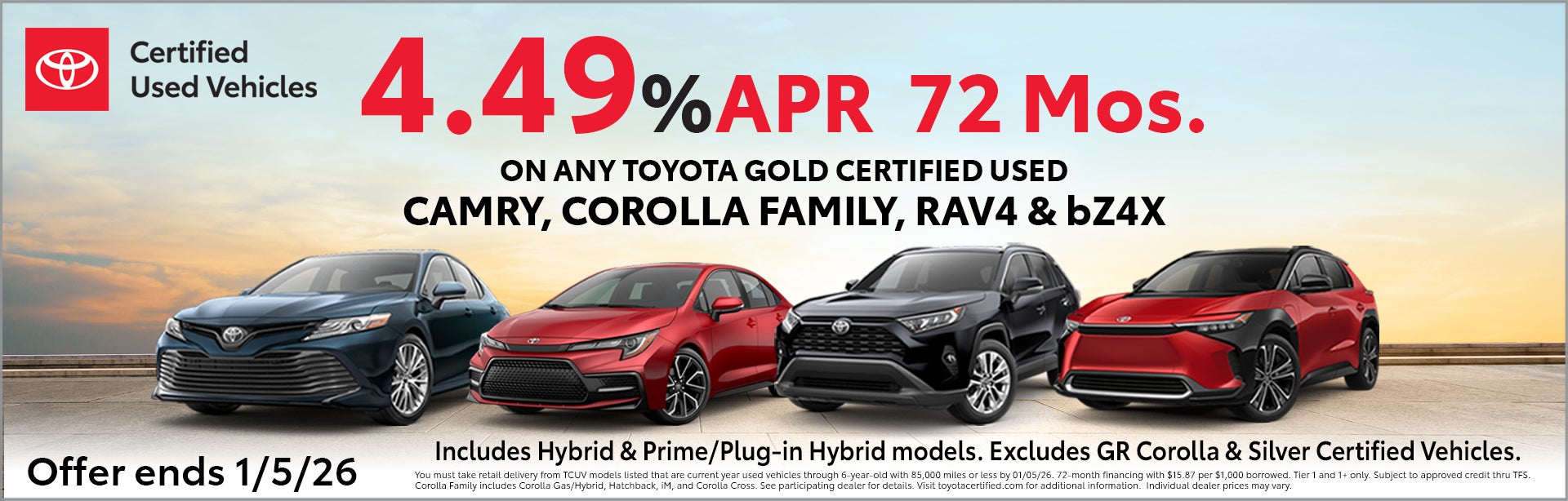 APR Offer on Certified used Camry, Corolla, RAV4 & bZ4X