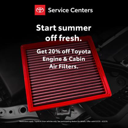 20% Off Toyota Engine & Cabin Air Filters